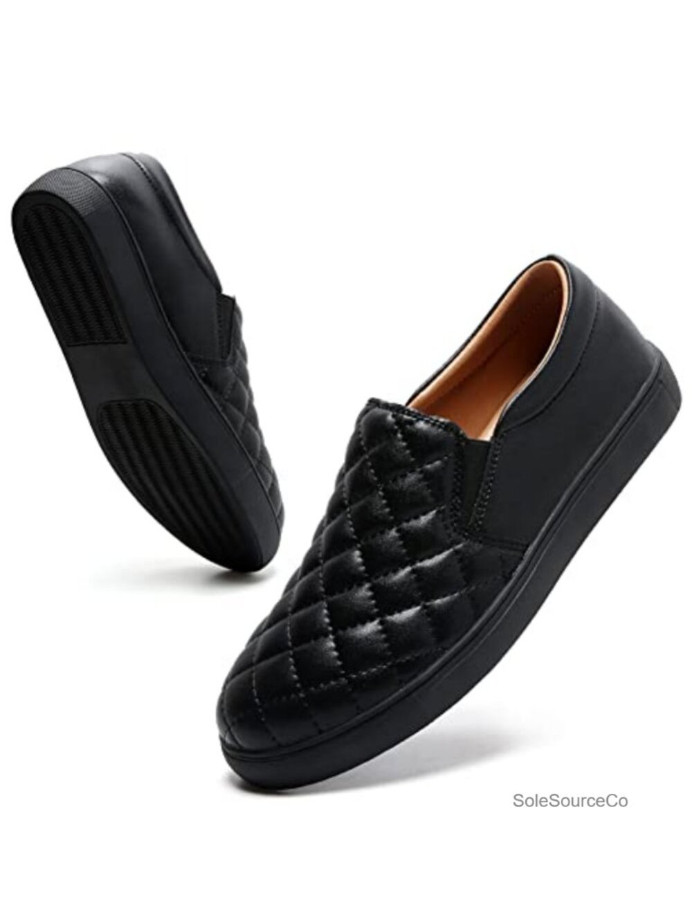 Quilted Leather Slip On Loafers Memory Foam Comfort Walking Shoes